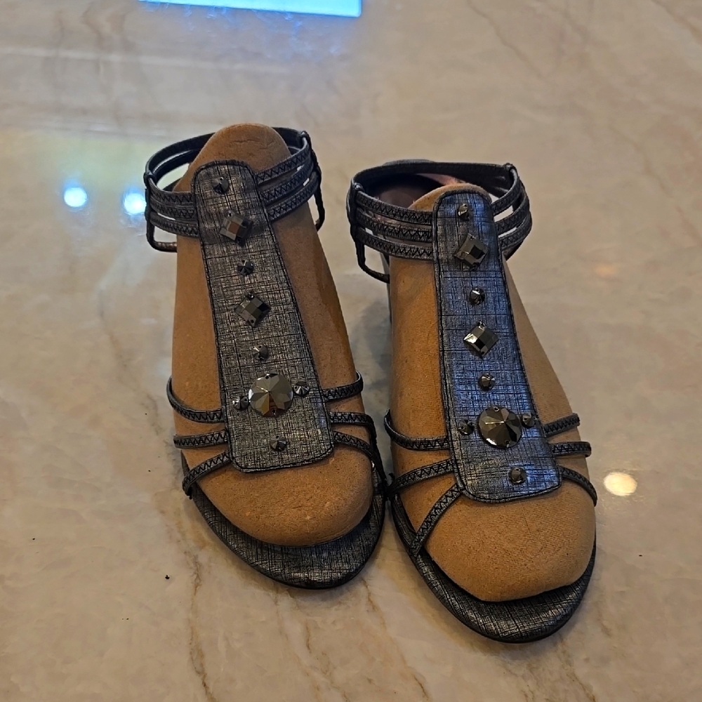 Elegant Silver  Black Women's Sandals